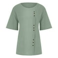 thumbnail image 4 of Womens Summer Casual Color Round Neck Short Sleeve Tops Buttons Blouses, 4 of 5
