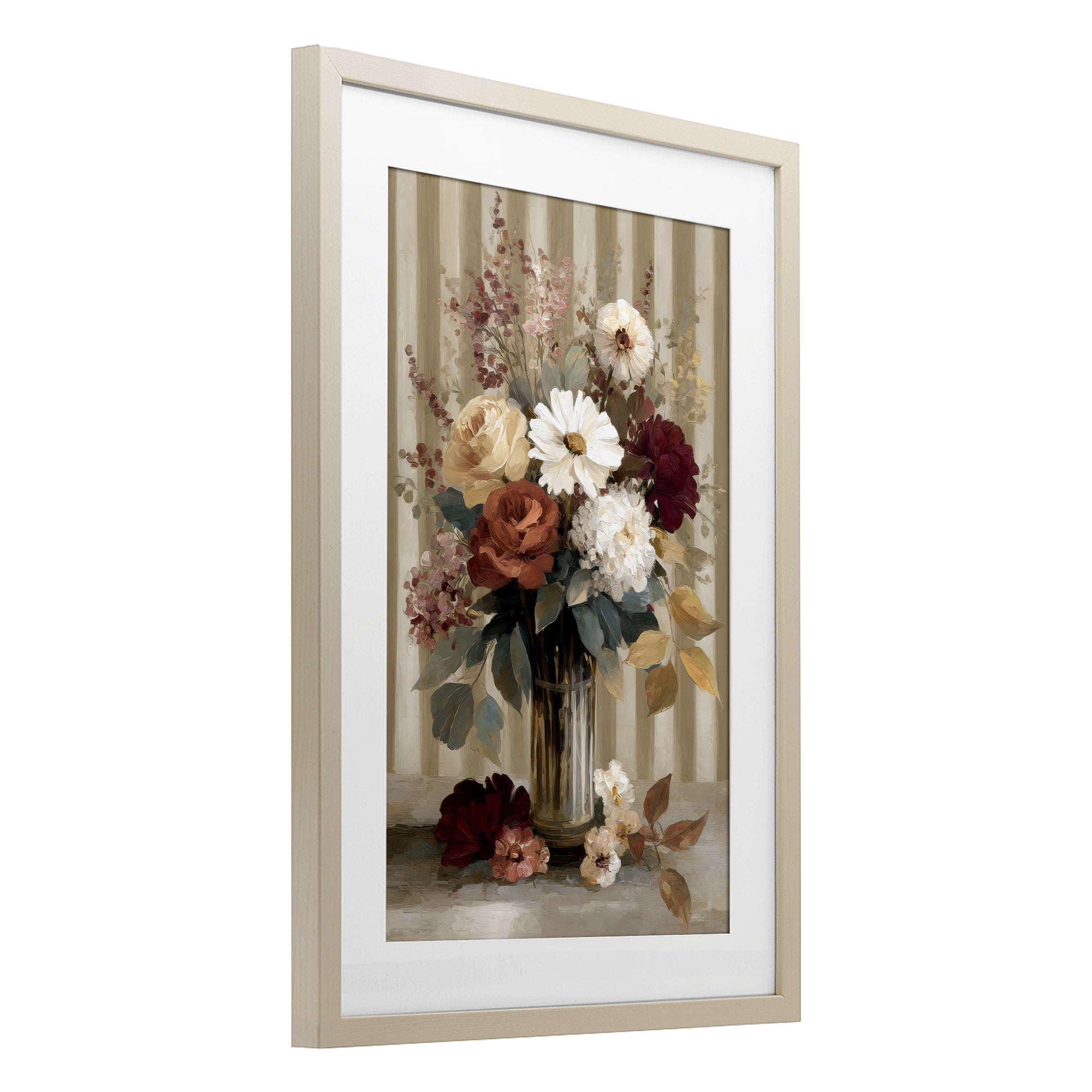 Stupell Industries Vintage Arrangement with Stripes Birch Framed Print Under Glass, design by Petal Prints Design