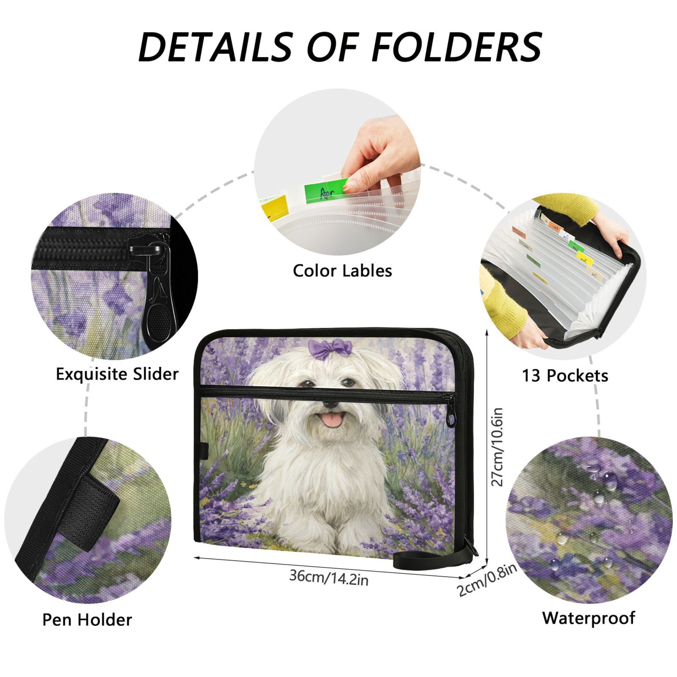 WOBOGO Happy Havanese Dog Expanding File Folder Letter Size Accordion Filing Organizer 13 Pocket Separate Organ Pocket