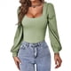 thumbnail image 2 of Camiseta de Larga con Cuello Cuadrado para Mujer, Elegante y Ajustada, Top Informal. Verde XL, 2 of 10