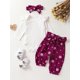 thumbnail image 2 of Conjunto de otoño para bebé niña: pelele de manga larga con pantalón con cinturón y estampado floral, y diadema., 2 of 7