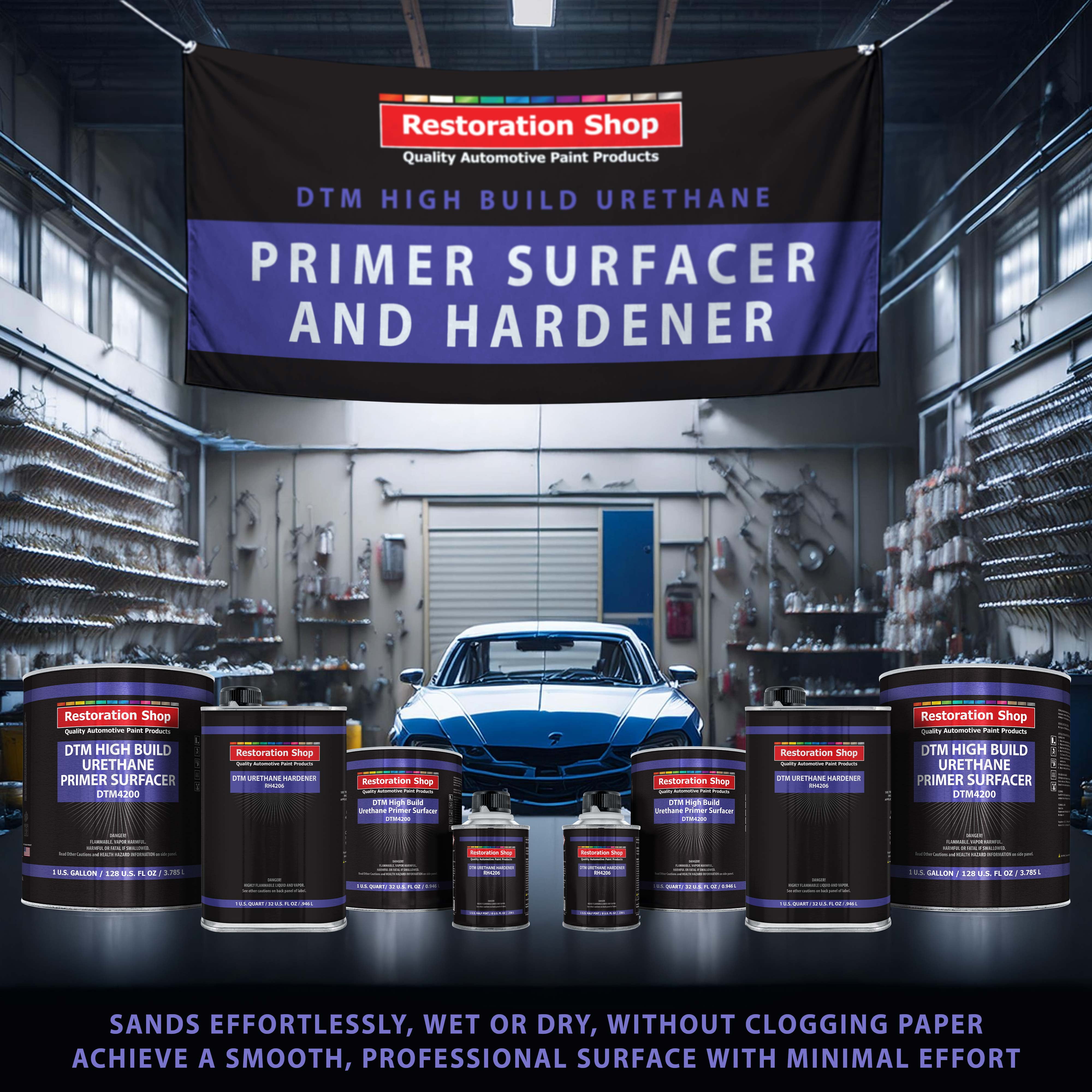 1.25 Quart 2K High Build Primer Automotive Paint Kit - 1 Qt. Gray Urethane Primer Surfacer, 1/2 Pint Hardener, 4:1 Mix Ratio - Professional Auto Car Refinish Coating, Auto Body Repair