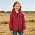 thumbnail image 3 of FRSASU Girl's Waterproof Hooded Windbreaker Jacket Zip‑Up Long‑Sleeve Drawstring Hood & Elastic Cuffs Rain Coat for 5‑16 Years Red, 3 of 9