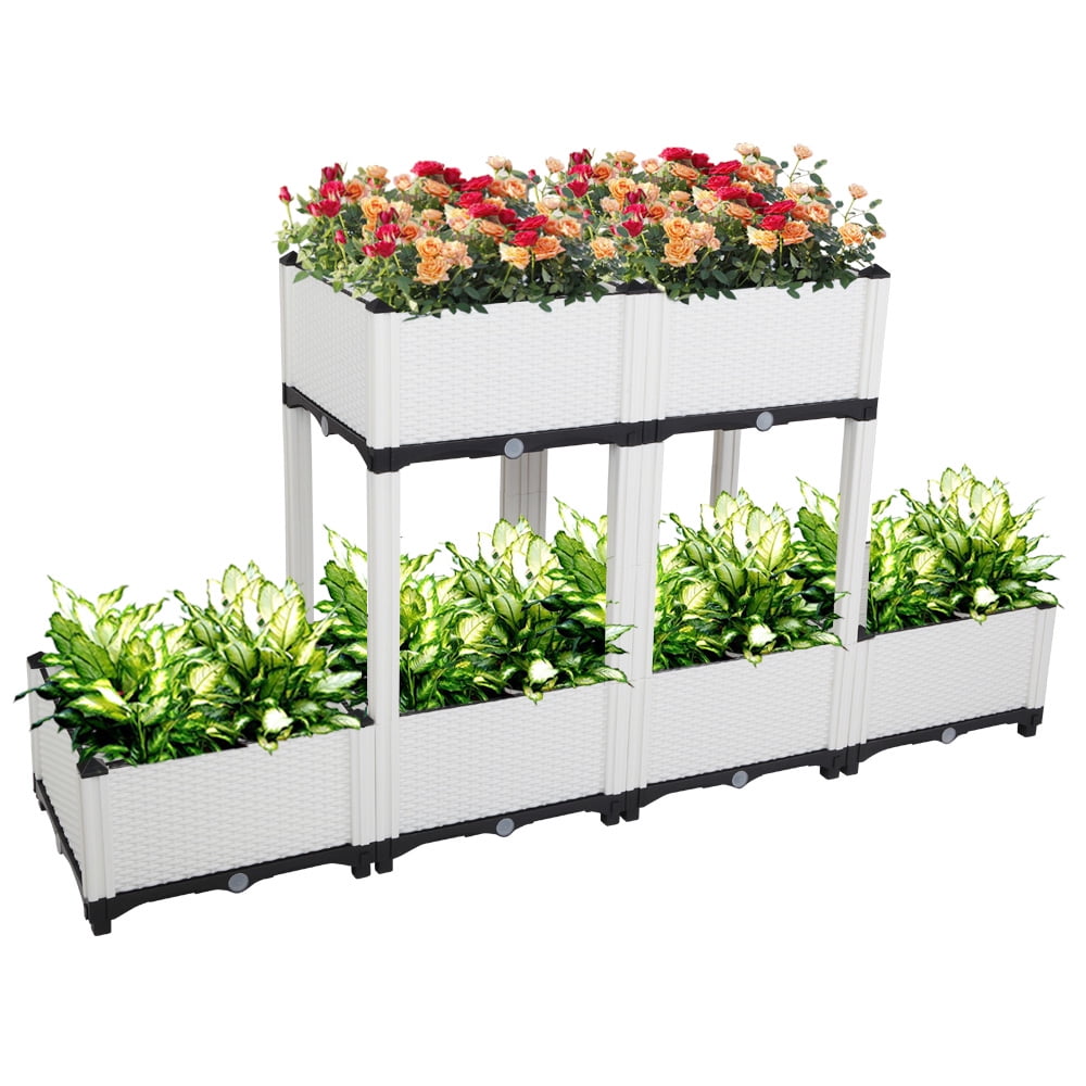 Sesslife Plastic Raised Garden Bed Set of 6, Elevated Planter Box with