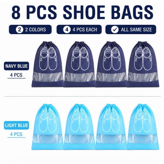 8 Piece Drawstring Travel Shoe Bag Set, Storage Pouch Organizers for Shoes, TIKA