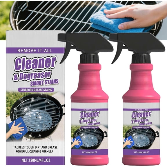 Fast-Acting Heavy-Duty Grill Degreaser Spray - Professional Grade Stain Remover for BBQ, Smoker, Oven, Easily Lifts Baked-On Carbon & Grease (2PC)