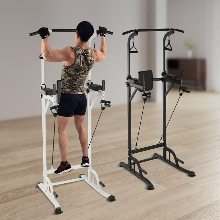Power Tower Dip Station Adjustable Pull Up Bar for Home Gym Workout  Black/White Adjustable Size with Push-Up Handles Sit Ups and Pull-Up Bar