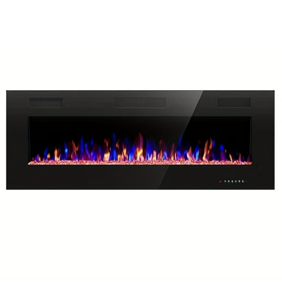 Edendirect 60 in. Modern LED Wall Mount Electric Fireplace in Black with Timer,12-Flame Colors,Timer,Remote Control