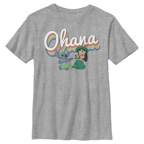 Boy's Lilo & Stitch Rainbow Ohana Hula Dance  Graphic Tee Athletic Heather Large