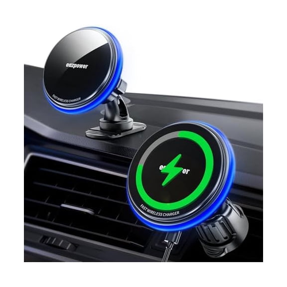 YJJSKEJI for Magsafe Car Mount Charger, 15W Fast Charging LED Magnetic Wireless Car Charger, Car Phone Holder Charger Mount Fits Air Vent Dashboard for iPhone 16 15 14 13 12 Pro Max Plus,MagSafe Case