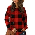 thumbnail image 1 of Pull à Carreaux pour Femmes Manches Longues Chandail en Molleton Sport Bas Fendu Décontracté Fille Hoody, Rouge, TG, 1 of 8