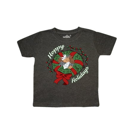 

Inktastic Hoppy Holidays Bunnies in Christmas Wreath with Red Bow Gift Toddler Boy or Toddler Girl T-Shirt
