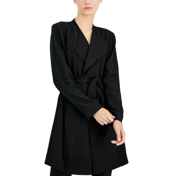 Alfani Petite Draped Belted Jacket Deep Black PM