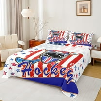 Homewish Hockey Helemt Twin Sheet Sets,Colorful Stars Print Twin Fitted Sheet,Red Blue White 03 For Kids Boy,Microfiber Bedroom Decor,3 Pieces