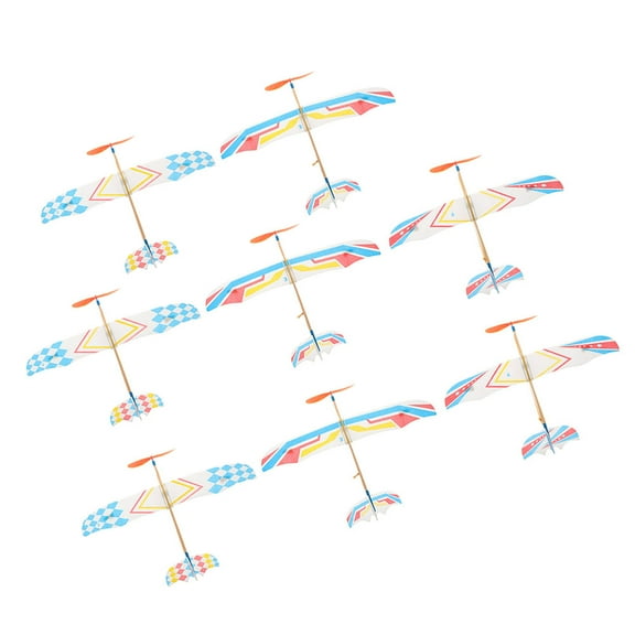 Raindrops Rubber Band Powered Airplane Models for Playing Fun and Educational Wood Plastic Paper Small Glider Plane Toy 8pcs