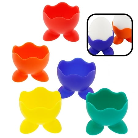 Silicone Egg Cup Holders- Set Of 5 Rainbow Serving Cups For Single Egg With Feet- Dishwasher Safe Easy To Clean- Great For Breakfast Brunch Cooked Soft Or Hard Boiled- Morning Kitchen Utensil Tool