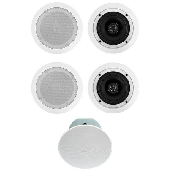 (4) Rockville CC525T 5.25" Commercial 70v White Ceiling Speakers 8" Subwoofer