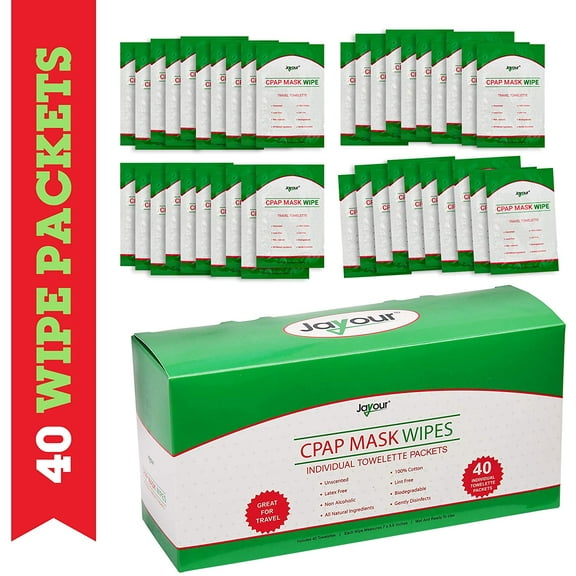 40 Pack - Travel CPAP Cleaning Wipe Towelettes - 40 Total {1 Per Packet} Unscented, 100% Cotton, Lint Free | for Cleaning CPAP | Perfect for Travel
