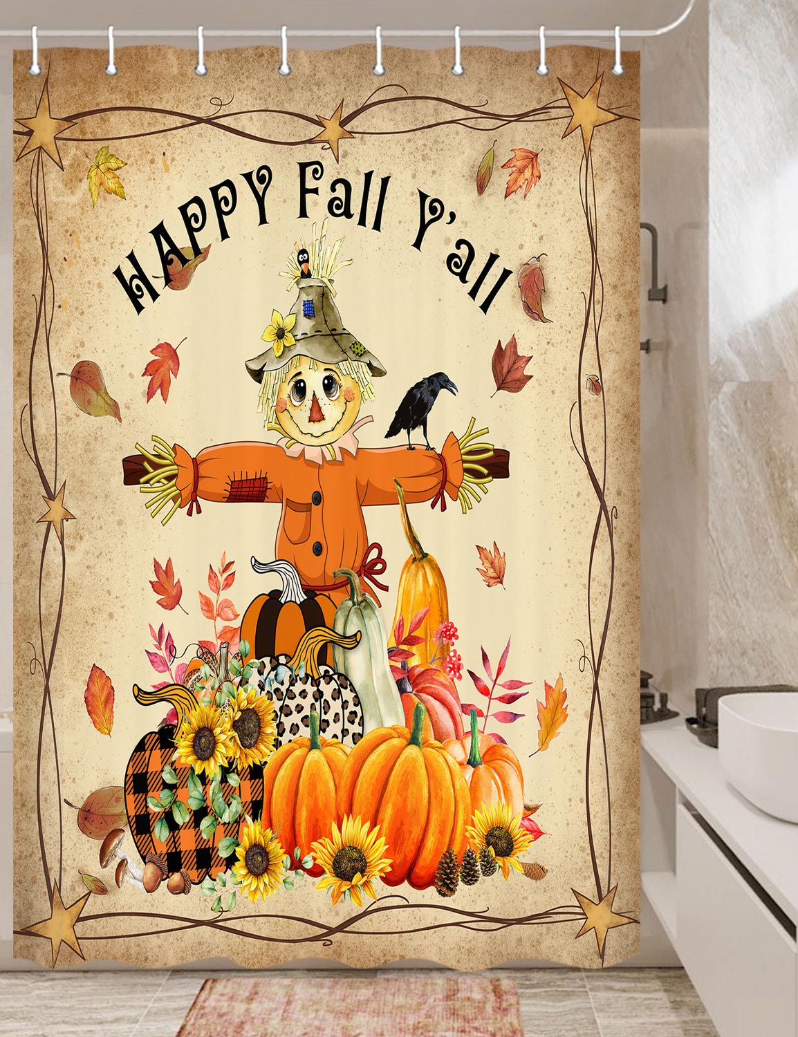 RV Shower Curtain for Fall Bathroom, Nature Autumn Forest Maple Leaves