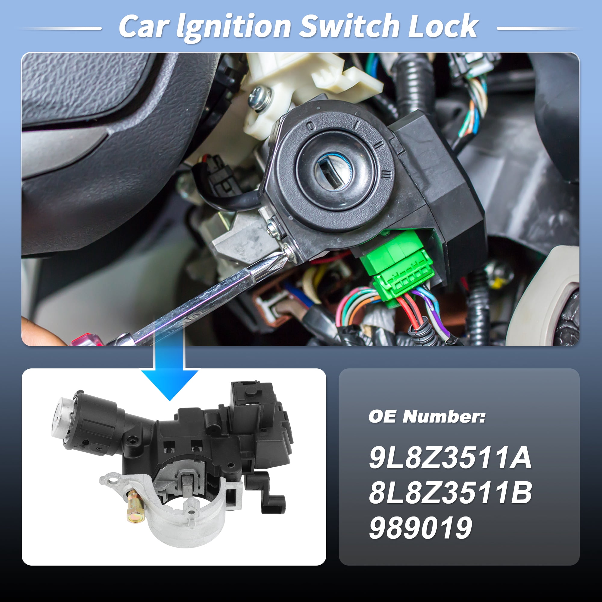 Unique Bargains No.989-019/9L8Z3511A Ignition Lock Cylinder for Ford Escape 2008-2012 for Ford Focus 2009-2011 Ignition Switch Cylinder Barrel Lock with 2 Key