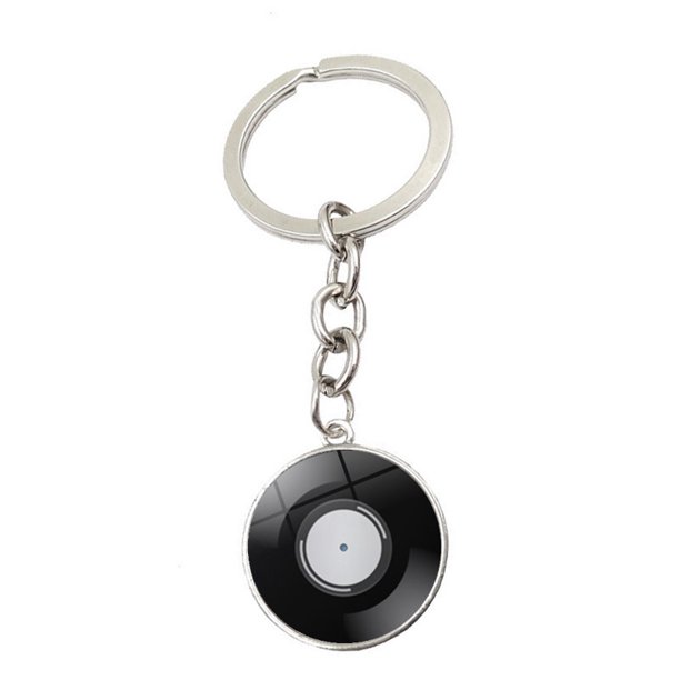 Llavero con colgante de piedra preciosa y disco de vinilo negro, llavero de metal creativo, accesorio para colgar en la bolsa