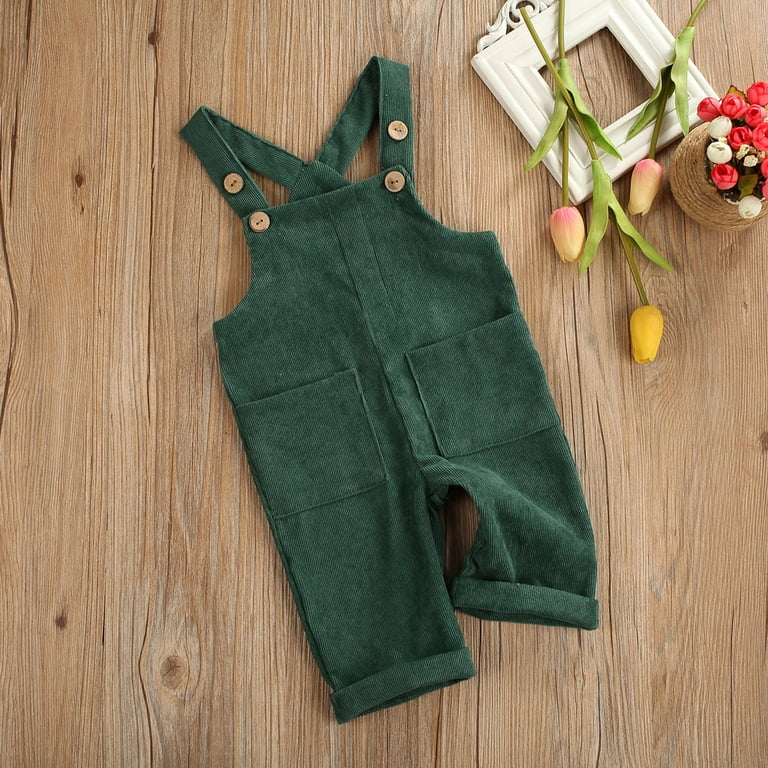 Suanret Toddler Kids Baby Boy Girl Corduroy Romper Jumpsuit Bib Pants  Overalls Summer Clothes Green 4-5 Years