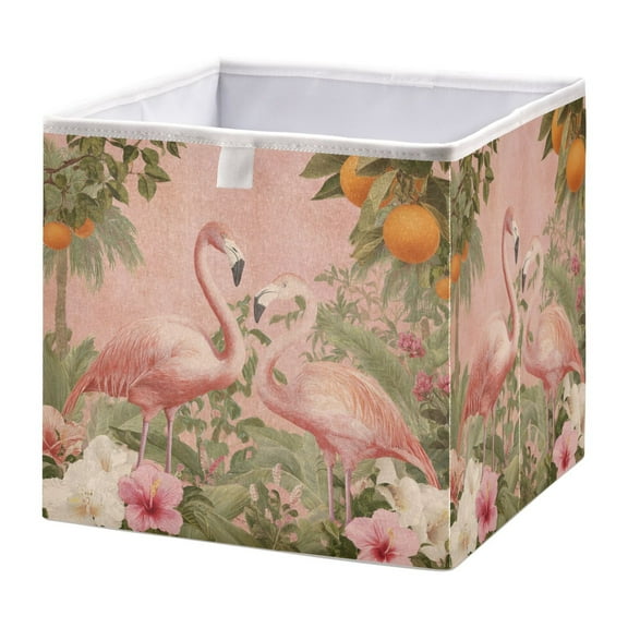 Foldable Fabric Storage Bin Home Cubes Clothing Organizer Bins Large Collapsible Box Basket for Home Organizer Flamingos in Tropical Garden