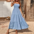 thumbnail image 3 of Up to 30% off! Zanvin Fall Dresses 2022, Women Maxi Dress, Summer Beach Sundresses, Bohemian Spaghetti Strap Smocked Tiered Sleeveless Long Dresses, Blue, S, 3 of 8