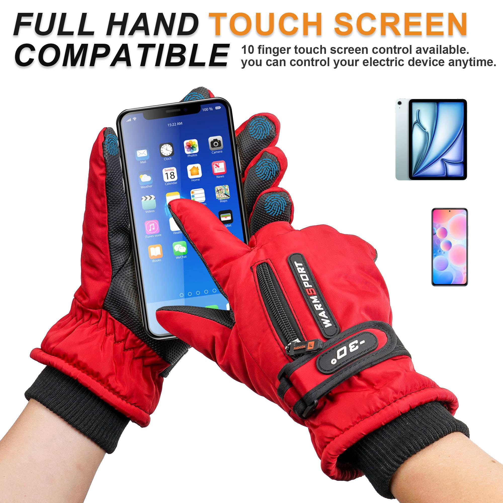 Gustave Winter Ski Snow Gloves for Women Men Waterproof Touchscreen Snowboard Gloves Cold Weather Warm Thermal Fleece Lined Gloves with Pocket for Running Driving Cycling - Black
