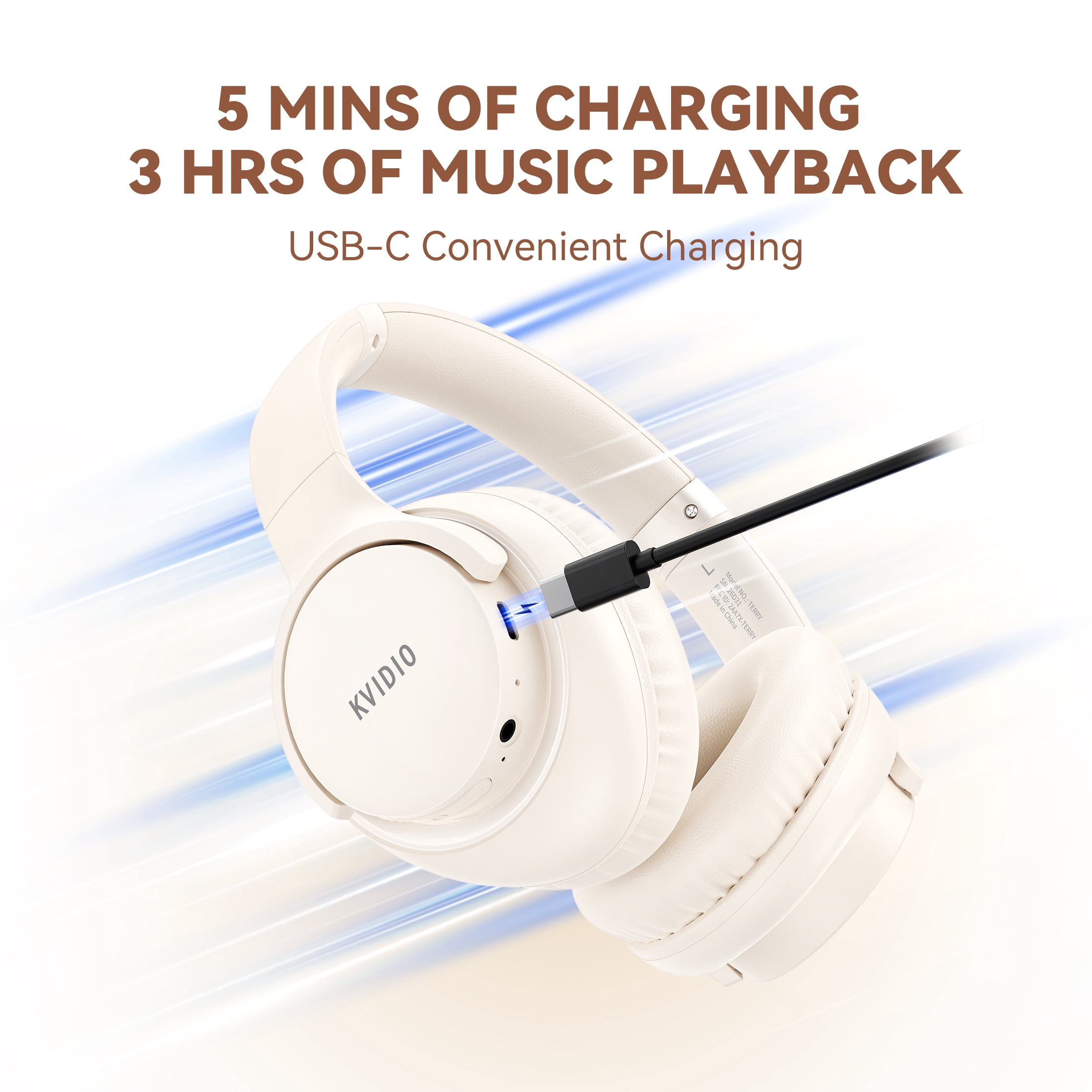 KVIDIO Wireless over-Ear Headphones, Bass HiFi Stereo Wireless Headphones with Microphone, Noise Isolation, Ultra-Long Running Time, Foldable Bluetooth Headphones for Computer Laptop Mobile, Beige