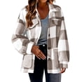 thumbnail image 2 of Gamivast Flannel Shacket for Women Fleece Button Down Plaid Coats with Pockets Long Sleeve Jackets Warm Fall Winter Outerwear Khaki L, 2 of 9