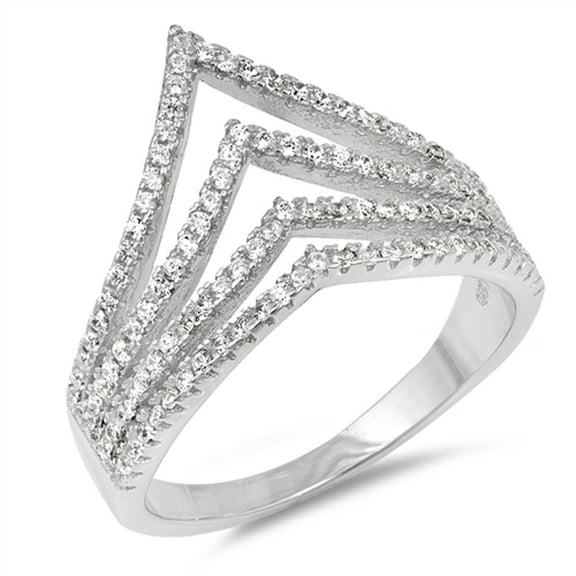 White Cubic Zirconia Open Chevron Pointed Wide Ring .925 Sterling Silver Band Jewelry Female Size 7