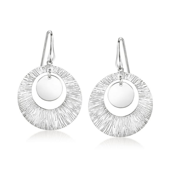 Ross-Simons Italian Sterling Silver Textured Circle Drop Earrings, Women's, Adult
