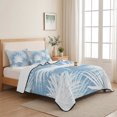 thumbnail image 5 of Quilts Full Size, Sky Blue Palm Leaves Coastal Soft Comforter Bedding Set for Bed, Summer Tropical Botanical Lightweight Quilted Bedspread with Pillow Cover(2 Pieces) for All Season, 78x90 Inch, 5 of 9