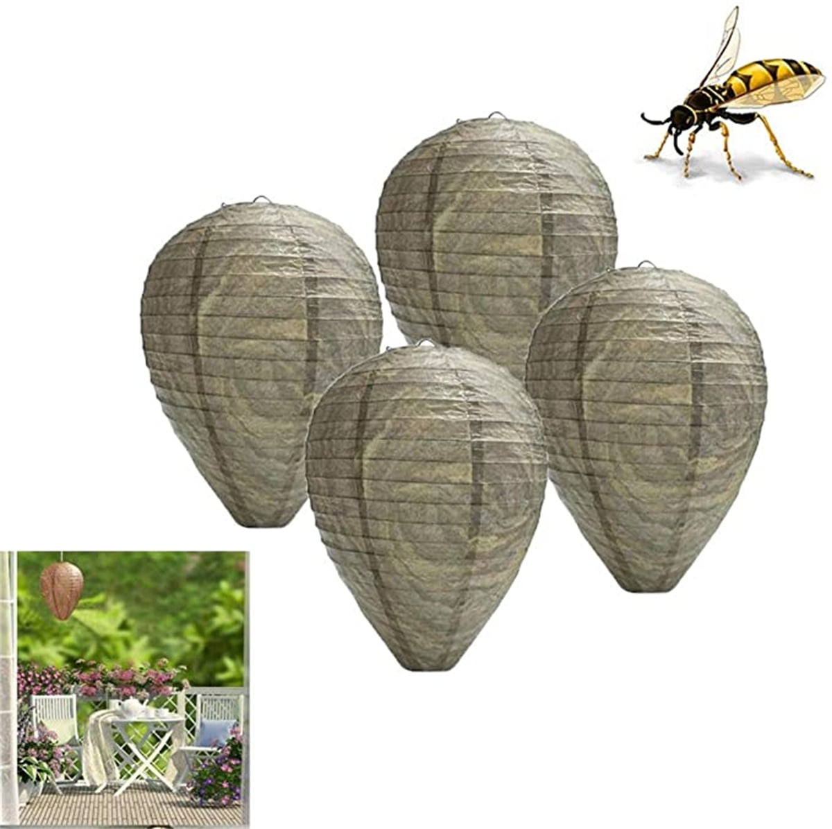 Wasp Nest Decoy-2Pcs Upgraded Waterproof Hanging Wasp Repellent,Natual Effective Paper Hanging Fake Wasp Nest Bee,Wasp & Hornet Control for Home and Garden Outdoors Eco Friendly 