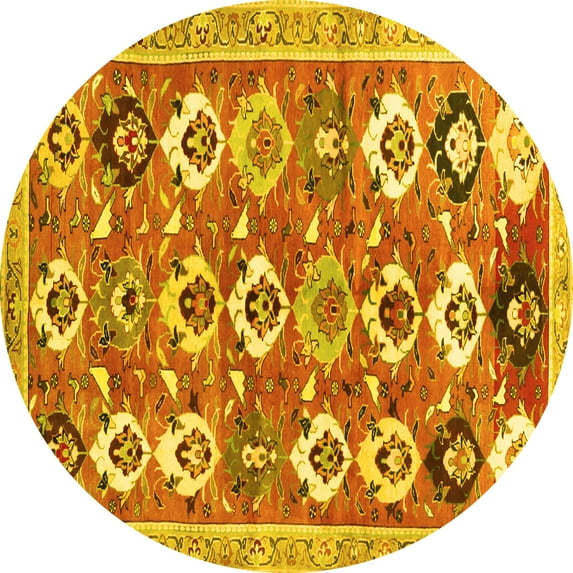 Ahgly Company Machine Washable Indoor Round Abstract Yellow Contemporary Area Rugs, 5' Round