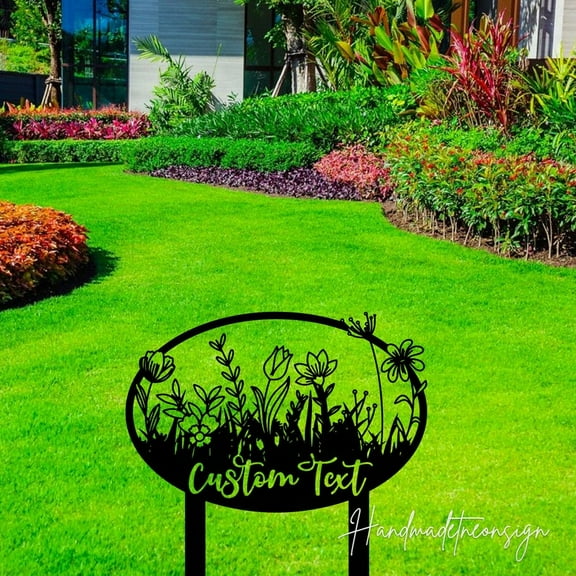 Handmadetneonsign Personalized Outdoor Garden Name Metal Sign With Stake, Garden Yard Decor