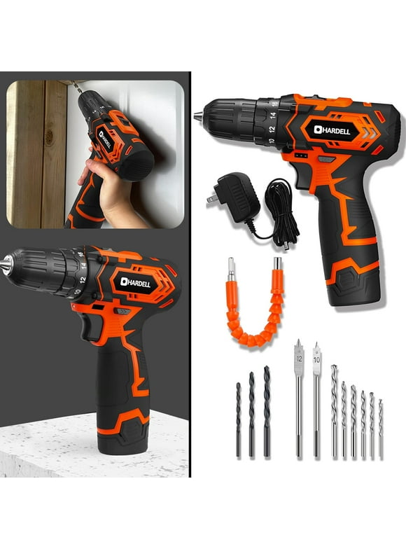 HARDELL 12V Cordless Drill 2-Speed Power Drill Set with 13PCS Driver Bits w/ LED Light