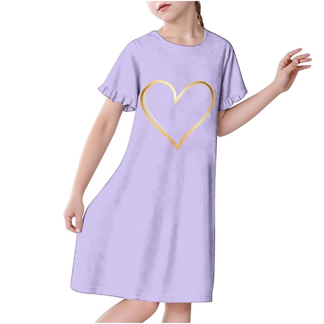 RXIRUCGD 2025 Vêtements d'Été pour Enfants 3-12 Ans Mode Imprimée Pyjama Rêveur Mi-Mollet Chemise de Nuit