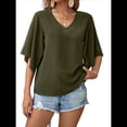 thumbnail image 1 of Blusas de Verano para Mujer, Elegantes, Informales, con Mangas 3/4 y Cuello en V, para Trabajo y Negocios Verde L, 1 of 7