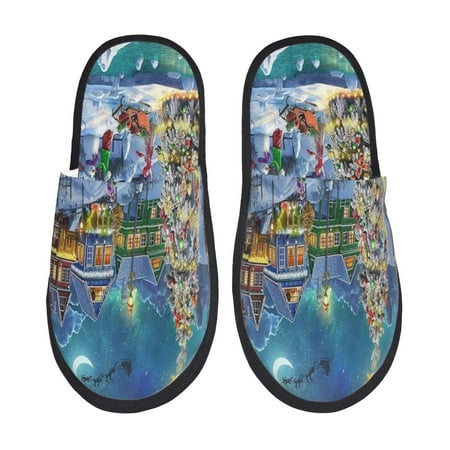 Balery Christmas Tree Slient Indoor Furry Fleece Comfort House Shoes Soft Non-Slip Home Shoes Cotton slippers House Slippers-- Medium