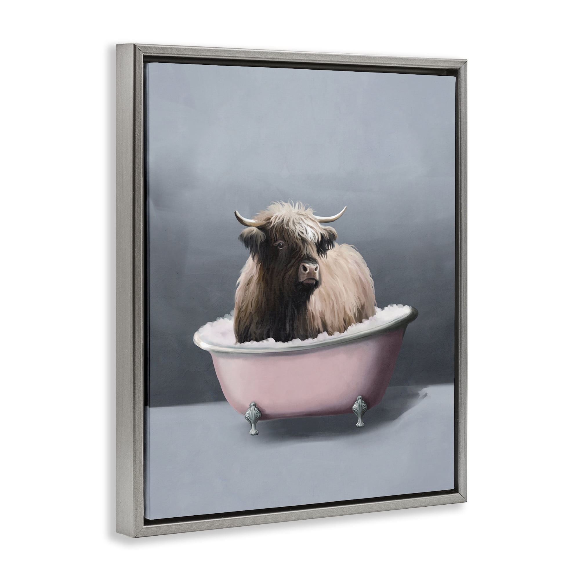 Stupell Industries Buffalo in Pink Tub Bath & Laundry Painting Gray Floater Framed Canvas Art Print Wall Art, 25 x 31