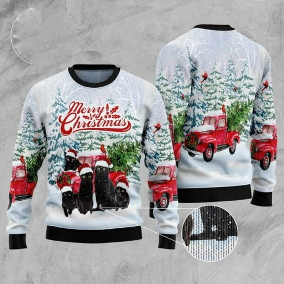 Black Cat Merry Christmas Ugly Christmas Sweater, Christmas Cat Ugly Sweater, Ugly Cat Xmas Sweater