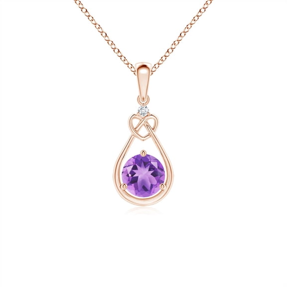 ANGARA Natural Amethyst Knotted Heart Pendant with Diamond in 14K Rose Gold for Women (Size-5mm) | February Birthstone, Birthday, Anniversary, Jewelry Gift for Women | Natural Amethyst Necklace
