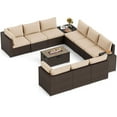 thumbnail image 2 of Costway 12 PCS Patio Wicker Sectional Sofa Set with 32" Propane Fire Pit Table Tank Holder Brown, 2 of 7