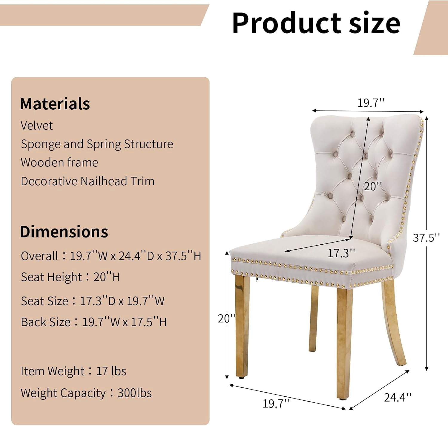 Collection Tufted Velvet Dining Chair, Nailhead Trim, Solid Wood Legs, Set of 2