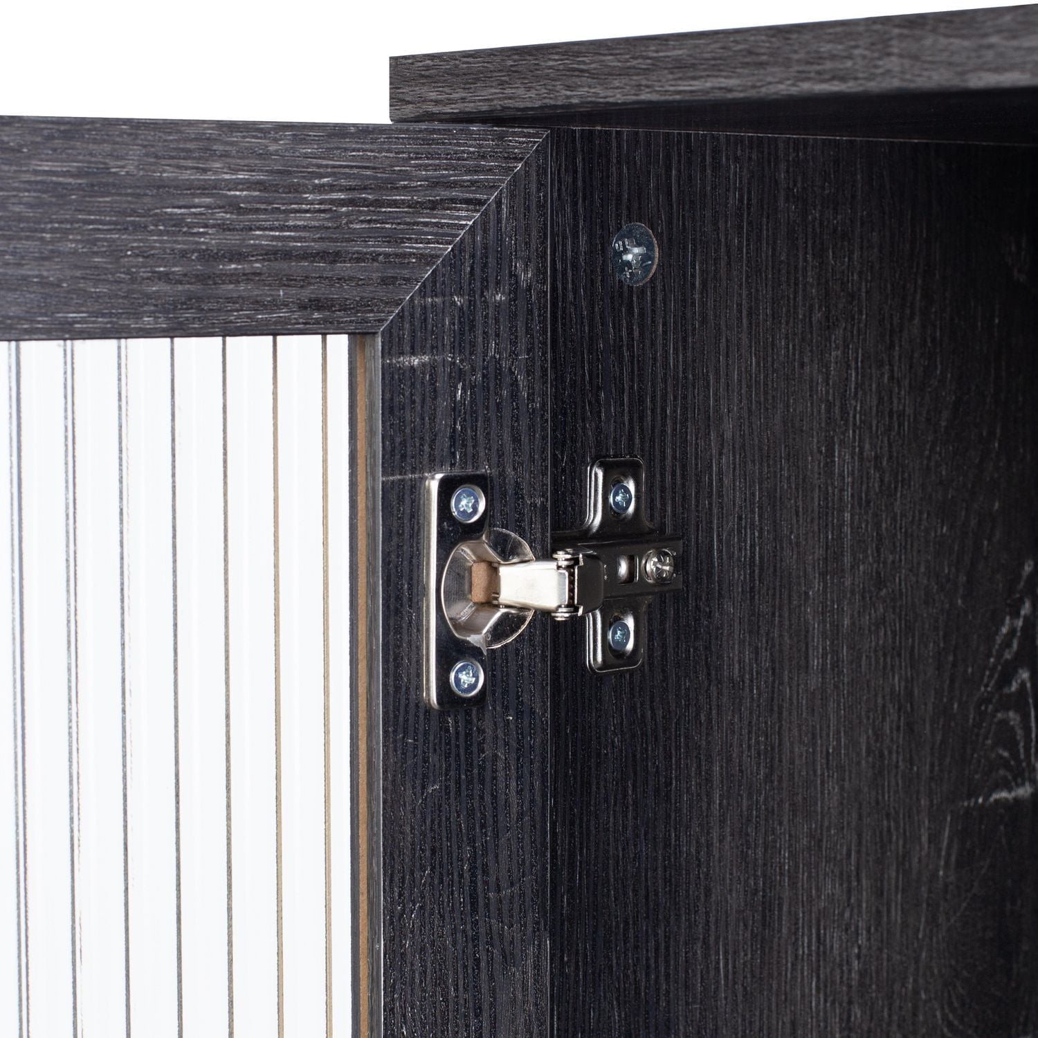 CorLiving Ethan Engineered Wood Compact Sideboard with 2 Glass Fluted Doors and 2 Shelves, Dark Grey