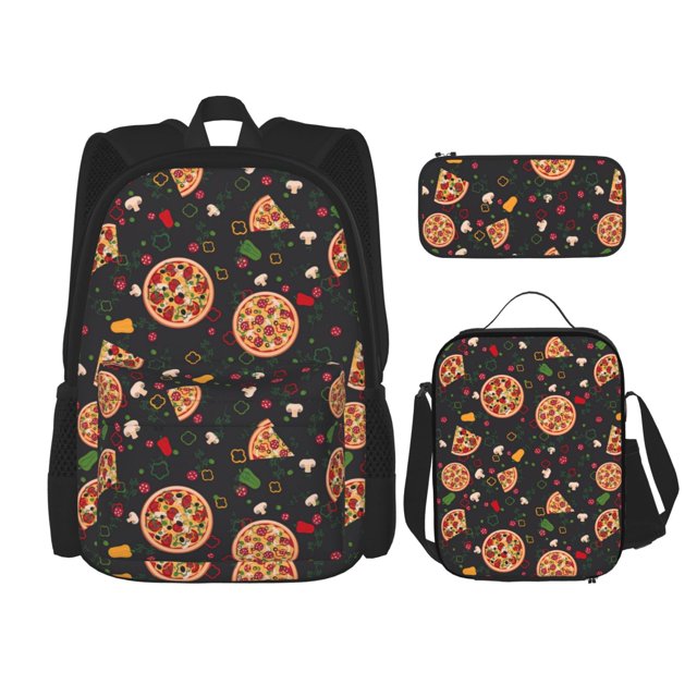 Balery Pizzas Mushrooms Mochila escolar 3 en 1 para niños: mochila resistente con lonchera térmica y estuche para lápices. Mochila escolar para niños y niñas.