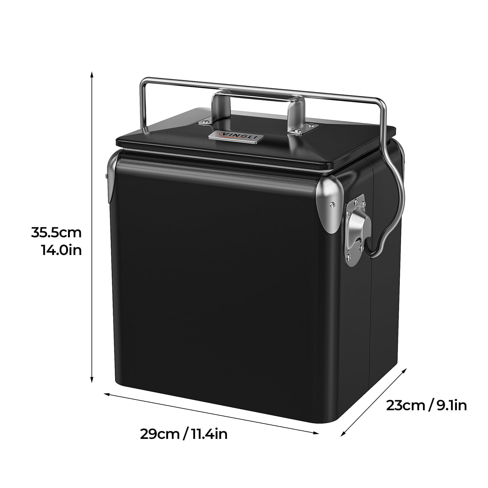 14QT Small Insulated Portable Cooler, Retro Vintage Hard Metal Cooler for BBQ, Camping, Fishing, Picnic, Outdoor Activities