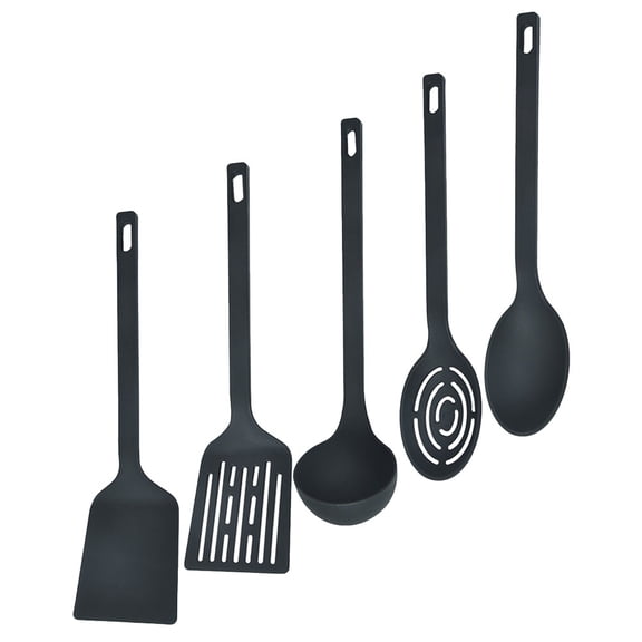 FOMIYES Nylon Cooking Tool Set Black Heat Resistant Comfortable Grip for Home Cooking 1Set